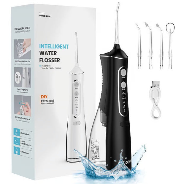 Water Flosser Cordless Oral Irrigato: 4 Replacement Heads with 300ML Super Large Tank